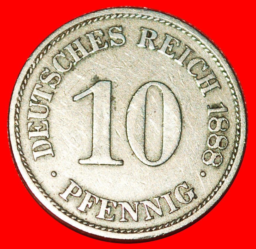  * ADLER (1873-1889): DEUTSCHLAND ★ 10 PFENNIG 1888E SACHSEN! WILHELM I. (1871-1888) ★OHNE VORBEHALT!   