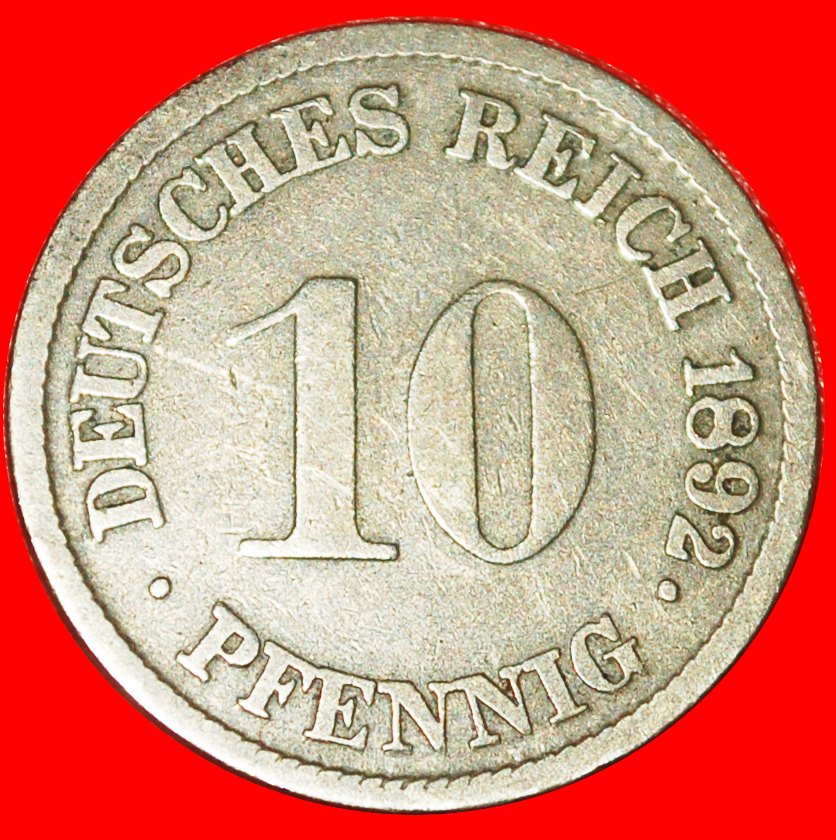 * ADLER (1890-1916):DEUTSCHLAND★10 PFENNIG 1892G SELTEN BADEN! WILHELM II. 1888-1918★OHNE VORBEHALT!