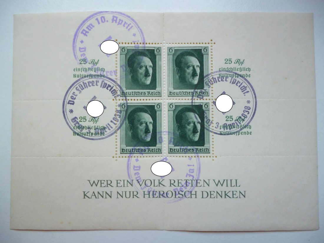  Dt. Reich Block Nr. 9 4x 6 Reichspfennig mit 25 Rpf. einschl. Kulturspende mit Sonderstempel   