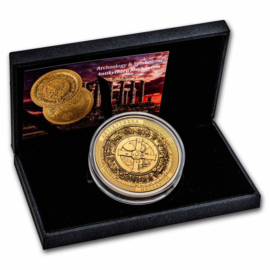 ANTIKYTHERA MECHANISM Archeology Symbolism Antiqued 3 Oz Silver Coin 20$ COOK Isl. 2023