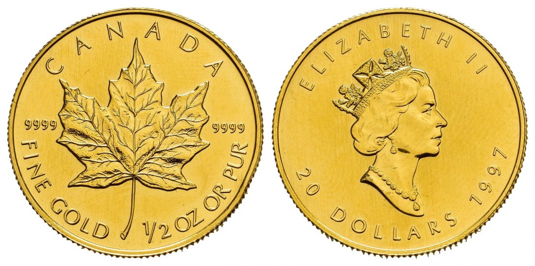 PEUS 1291 Kanada 15,55 g Feingold. Maple Leaf 20 Dollars GOLD 1/2 Unze 1997 Almost Uncirculated