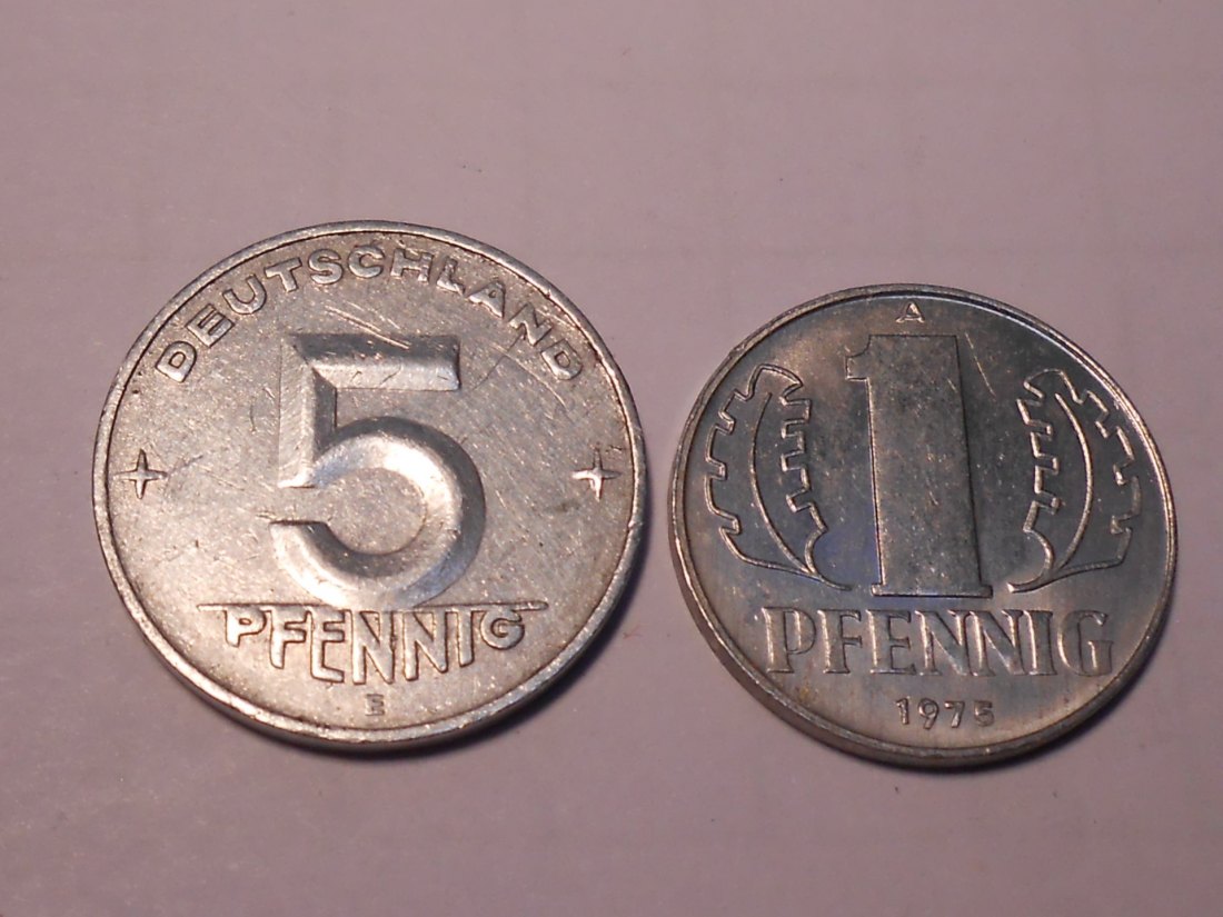  e.26 DDR-2erLot 1Pf 1975A, 5Pf 1952E   