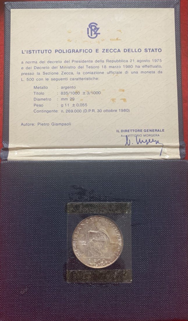  Italien 500 Lire 1975 Michelangelo Silber Booklet BU   