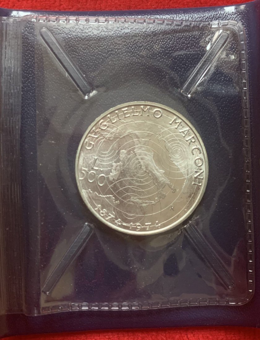  Italien 500 Lire 1974 Marconi Silber Booklet BU   
