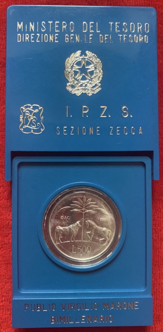  Italien 500 Lire 1981 Vergil Silber Kasten BU   