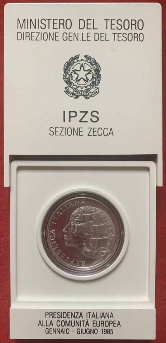 Italy 500 lire 1985 First Italian President of Common Market Silver BOX BU