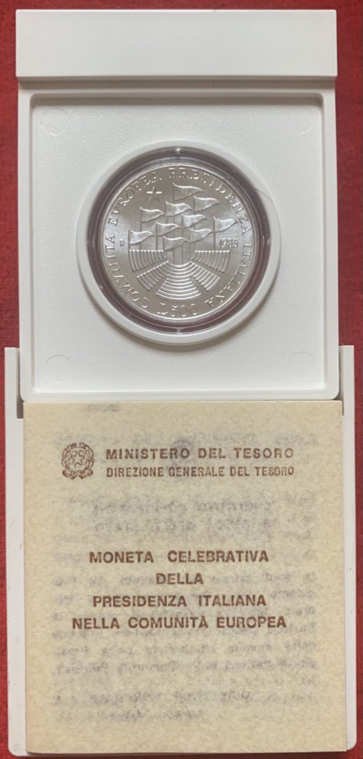  Italien 500 Lire 1985 Erster italienischer Präsident des Gemeinsamen Marktes Silber Kasten BU   