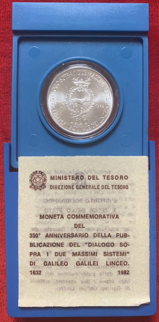 Italien 500 Lire 1983 Galileo Galilei Silber Kasten BU   
