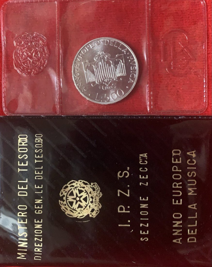 Italy 500 lire 1985 European Year of Music Silver Booklet BU