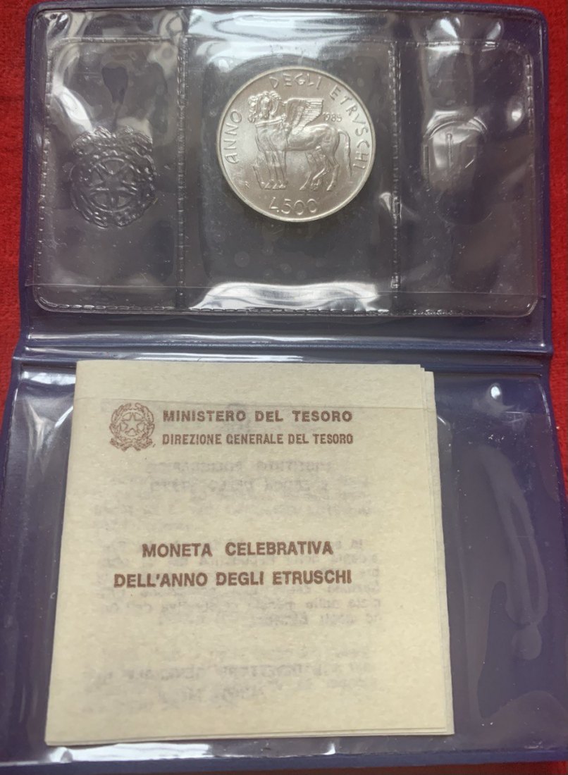  Italien 500 Lire 1985 Etruskische Kultur Silber Booklet BU   