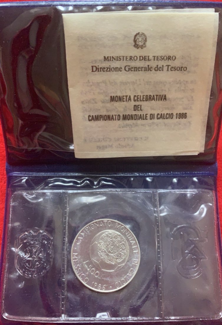  Italien 500 Lire 1986 Fußballmeisterschaft – Mexiko Silber Booklet BU   