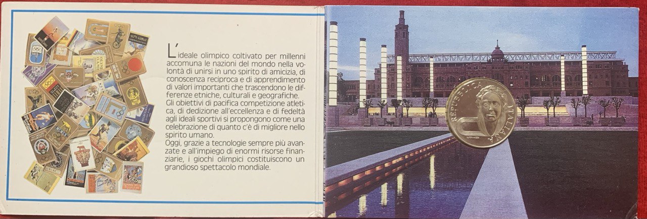  Italy 500 lire 1992 XXV Olympiad in Barcelona Silver Booklet BU   