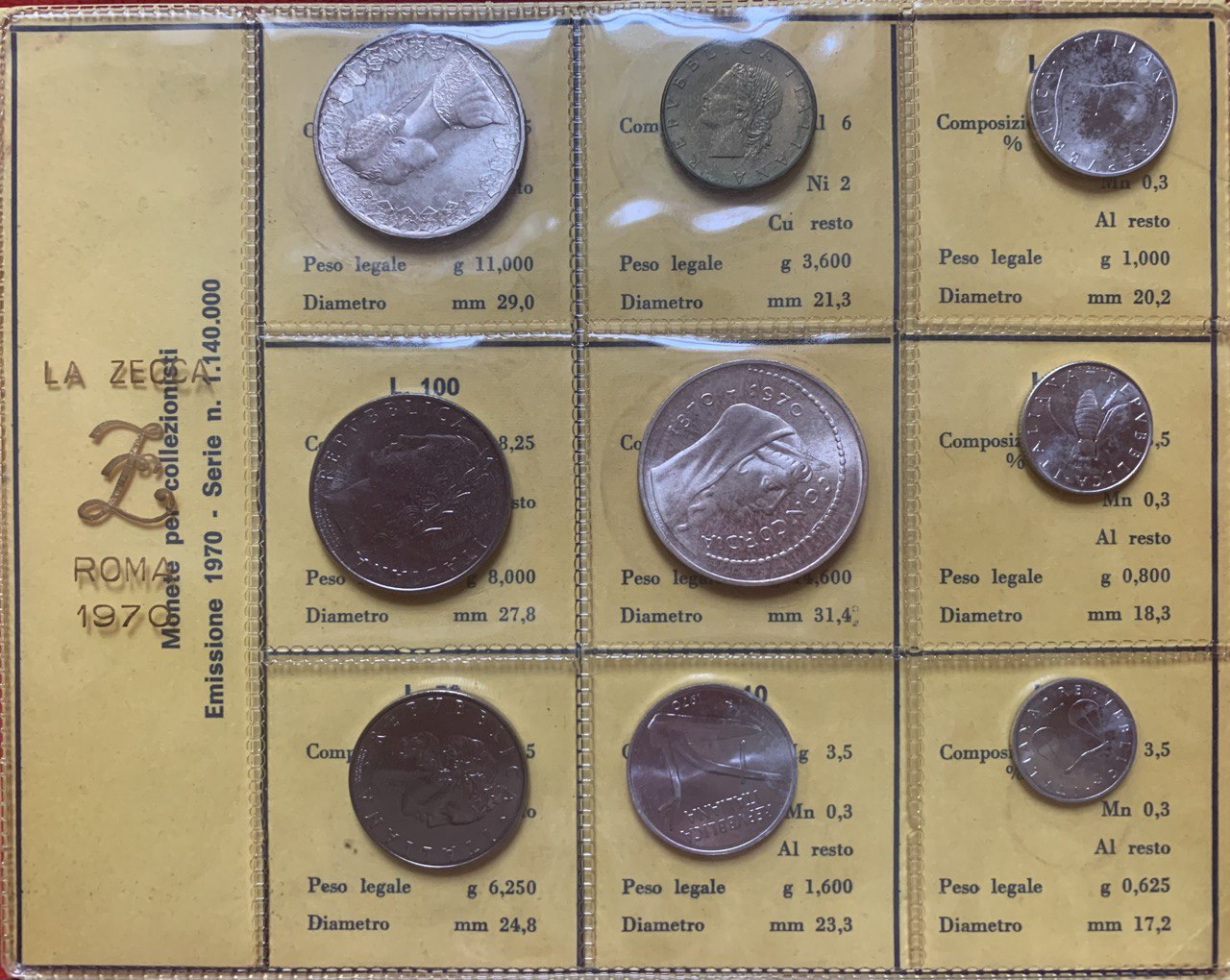  Italy 1970 Coin set BU (9 coins)   