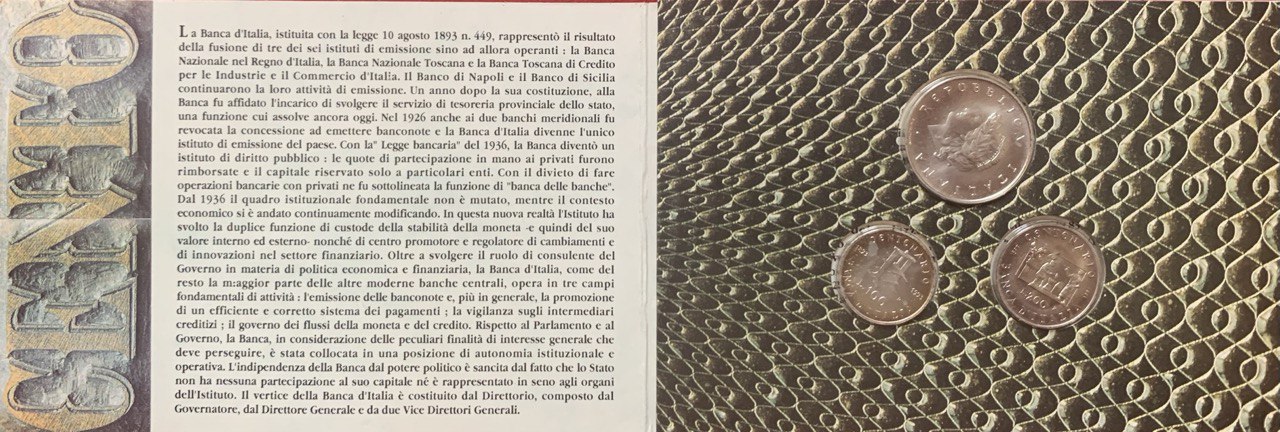 Italy 1993 Coin set 100th Anniversary - Bank of Italy BU (3 coins)