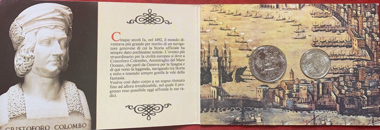  Jahresset von Italien 1989 500. Jahrestag der Entdeckung Amerikas durch Kolumbus BU (2 Münzen)   