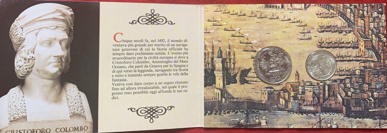 Italy 1989 Coin set500th anniversary of the discovery of America by Christopher Columbus (2 coins)