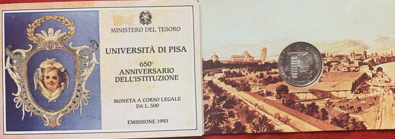  Italy 500 lire 1993 650th Anniversary - University of Pisa Silver Booklet BU   