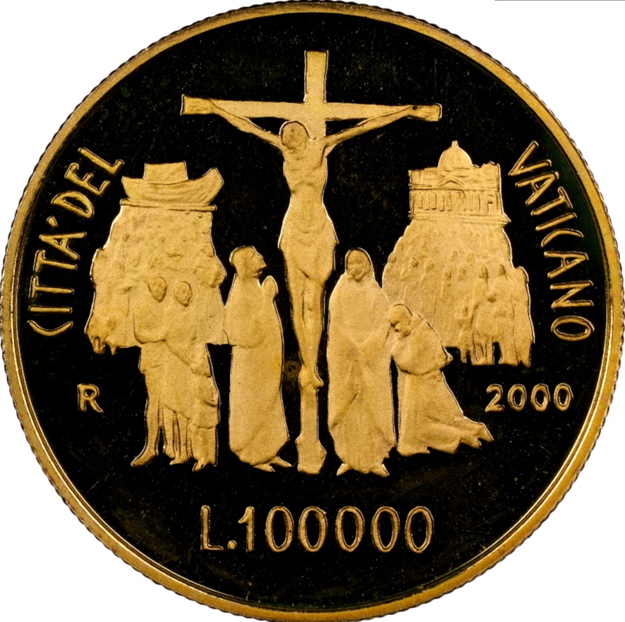  Vatikan Staat 100.000 Lire 2000R | NGC PF69 ULTRA CAMEO TOP POP | Kreuzigung Jesus Christus   