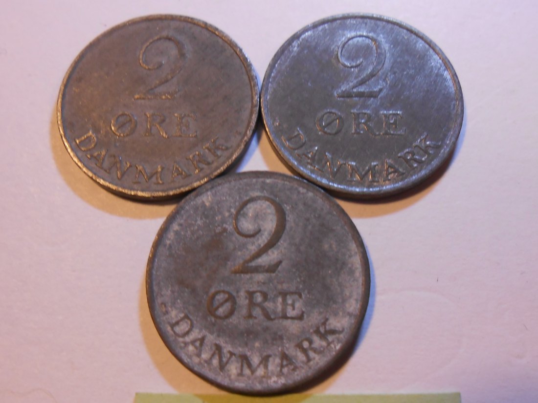  e.54. Dänemark, 3erLot 2 Öre 1962 1963 1964   