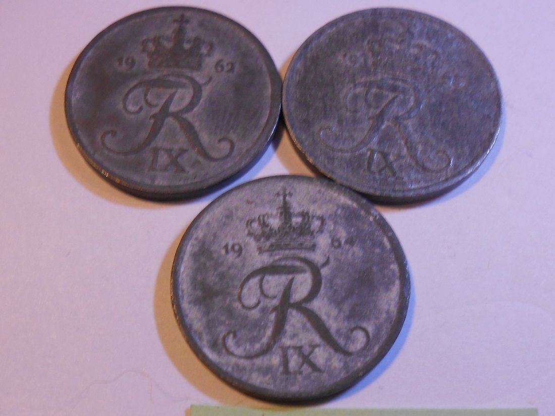  e.54. Dänemark, 3erLot 2 Öre 1962 1963 1964   