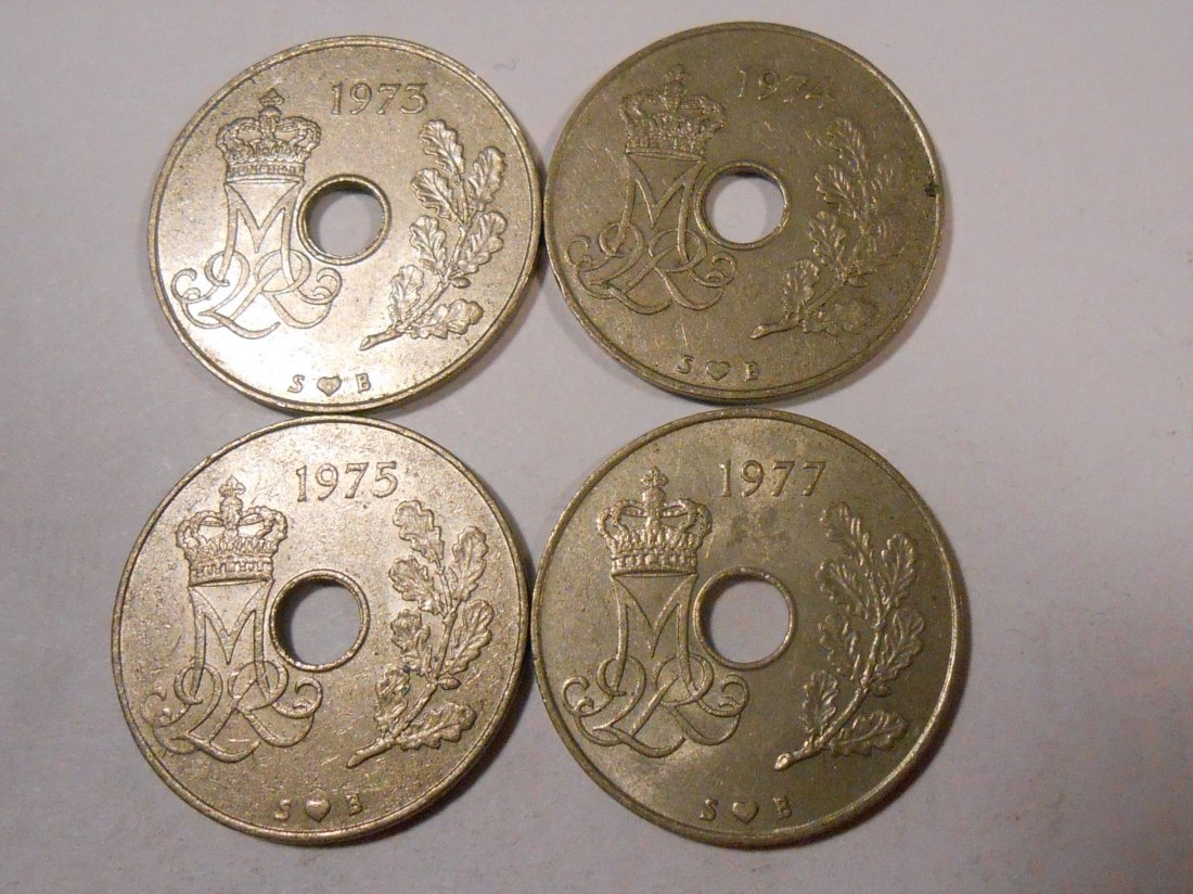  e.55. Dänemark, 4er Lot, 25 Öre 1973 1974 1975 1977   