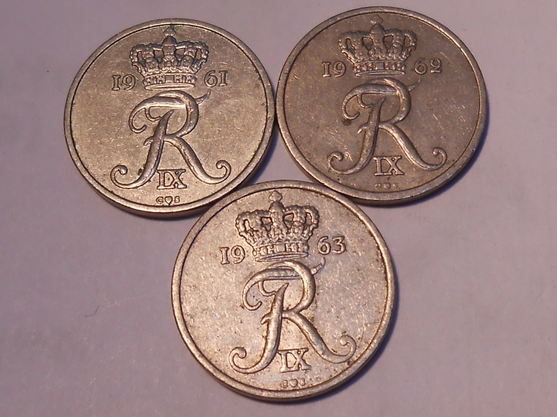  e.56. Dänemark, 3erLot 10 Öre 1961 1962 1963   