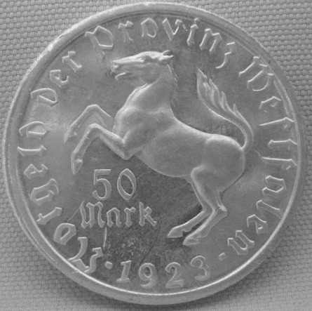 Westfalen, 50 Mark 1923 Annette von Droste Hülshoff, J N16, Funck 645.3