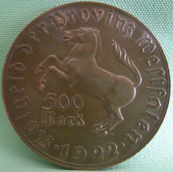  Westfalen, 500 Mark 1922 Freiherr vom Stein, J N15, Funck 645.2   
