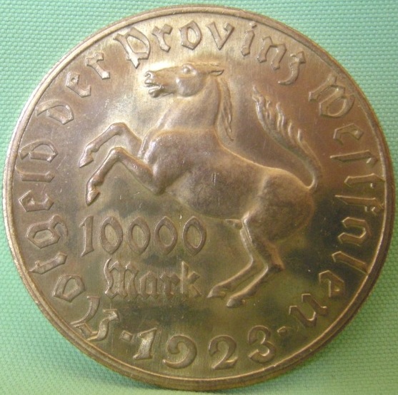  Westfalen, 10000 Mark 1923 Freiherr vom Stein, hohes Relief, breiter Randstab,  J N20a, Funck 645.7a   
