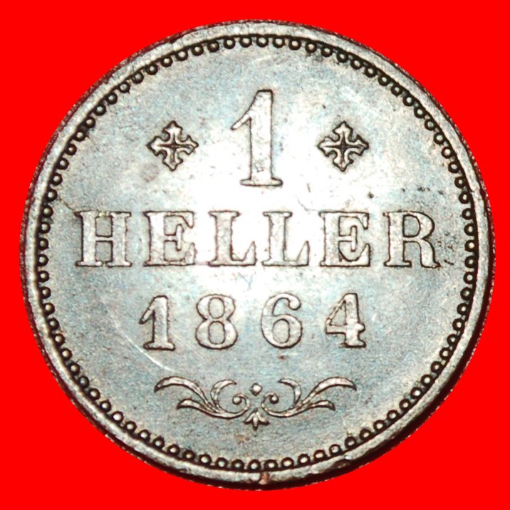  * FRANKFURT (1859-1865): DEUTSCHLAND ★ 1 HELLER 1864! OHNE VORBEHALT!   