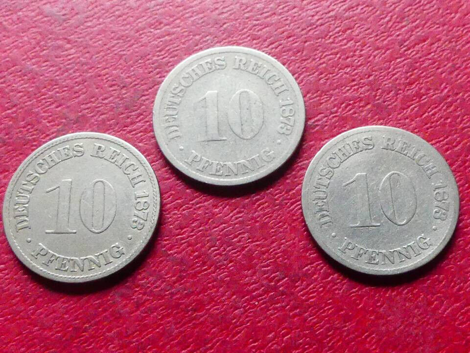  s.25 Deutsches Kaiserreich** 3er Lot 10 Pfennig 1873 C, D und F   
