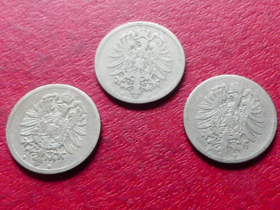  s.25 Deutsches Kaiserreich** 3er Lot 10 Pfennig 1873 C, D und F   