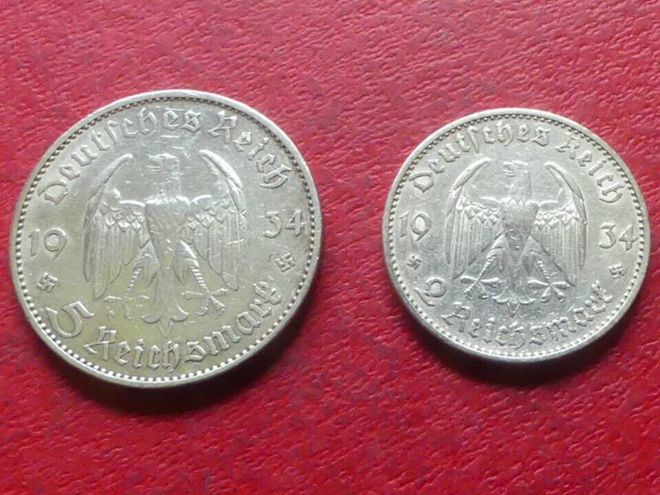 s.40 Drittes Reich** Silber, Garnisonkirche, 2 RM 1934 E, 5 RM 1934 A