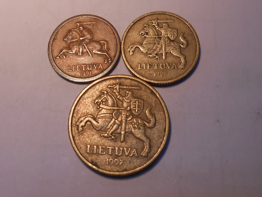  M.107. Litauen, 3er Lot, 10 CENTŲ 1991, 10 CENTŲ 1997, 20 CENTŲ 1997   