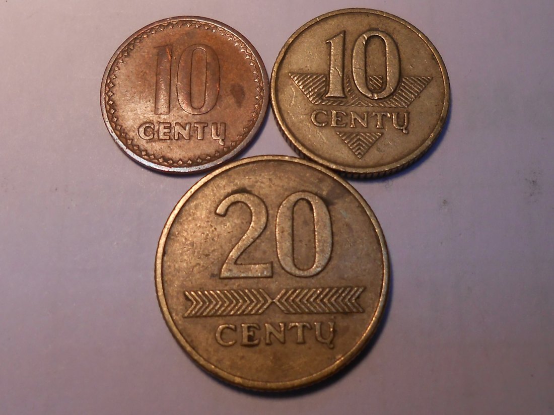  M.107. Litauen, 3er Lot, 10 CENTŲ 1991, 10 CENTŲ 1997, 20 CENTŲ 1997   