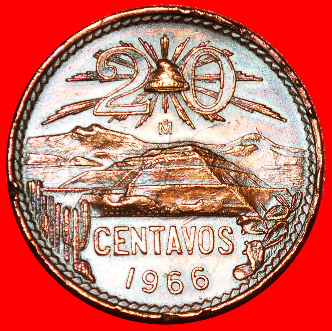  * PYRAMID OF THE SUN (1943-1974): MEXICO ★ 20 CENTAVOS 1966 ASTRONOMY! ★LOW START ★ NO RESERVE!   