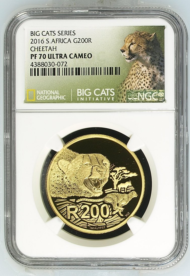  Südafrika 200 Rand 2016 | NGC PF70 ULTRA CAMEO TOP POP | Big Cat Serie Cheetah (Gepard)   