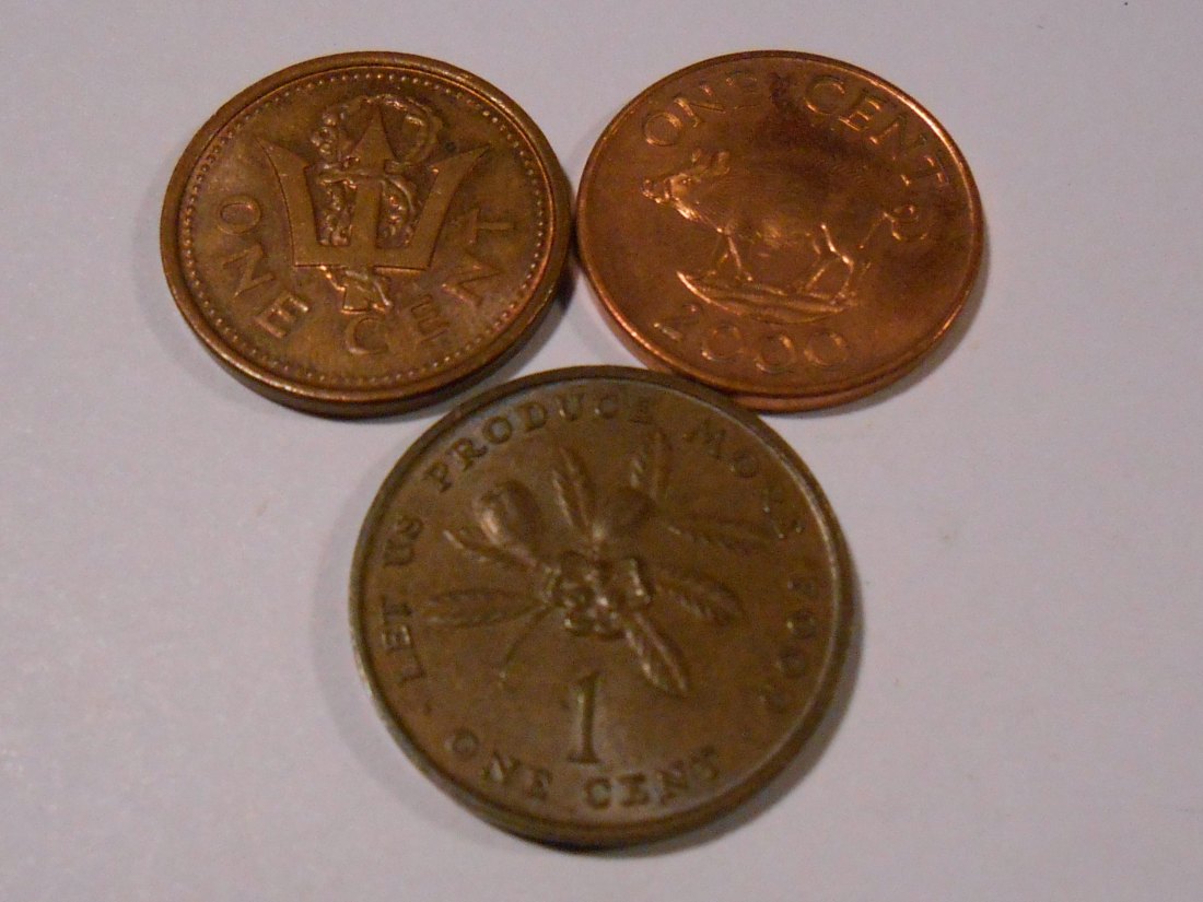 M.115. Bermudas/Barbados/Jamaika, 3er Lot, 1 Cent 2002, 1 Cent 1986, 1 Cent 1971 Food,