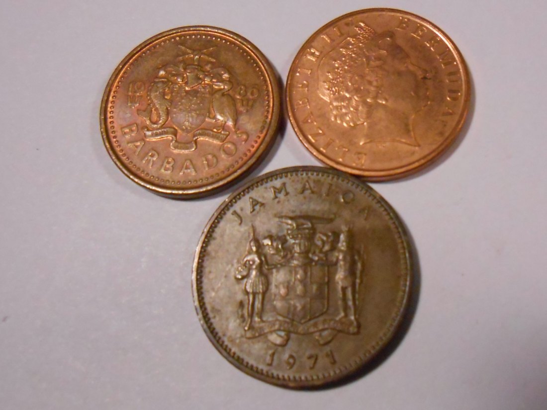  M.115. Bermudas/Barbados/Jamaika, 3er Lot, 1 Cent 2002, 1 Cent 1986, 1 Cent 1971 Food,   