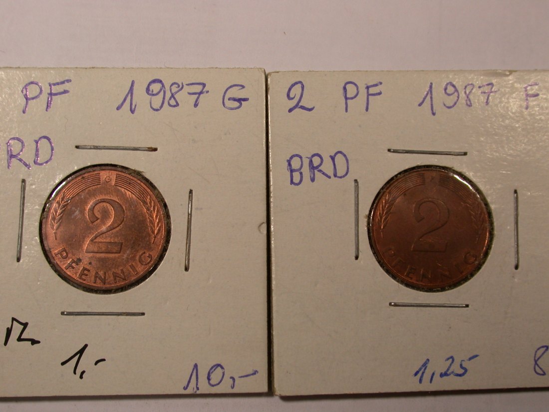  I1  BRD  2 Pfennig 1987 F und G  2 Stück in vz oder besser Originalbilder   