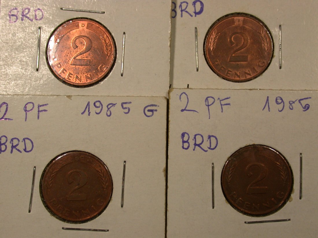  I1  BRD  2 Pfennig 1985 Satz 4 Münzen D,F,G und J in ss-vz oder besser Originalbilder   