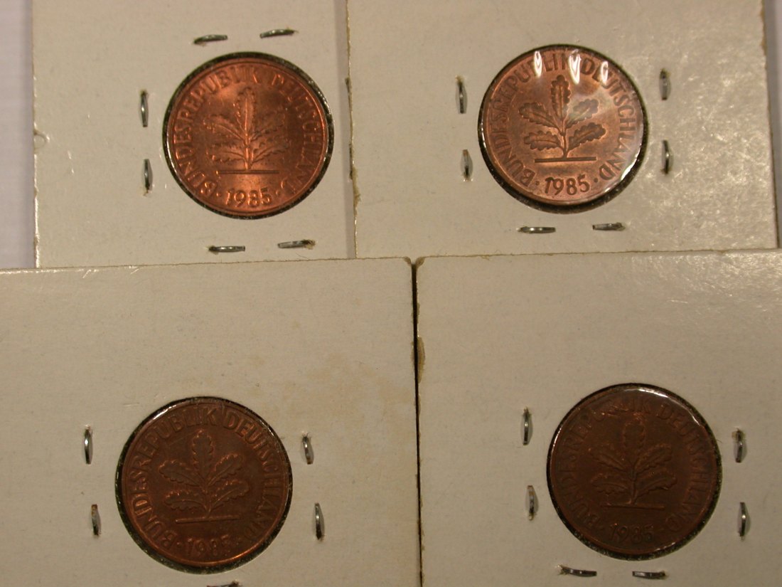  I1  BRD  2 Pfennig 1985 Satz 4 Münzen D,F,G und J in ss-vz oder besser Originalbilder   