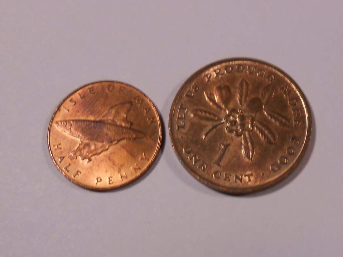 M.119. Isle of Man/Jamaika, 2er Lot, ½ Penny 1976 (KM#52), 1 Cent 1971 Food