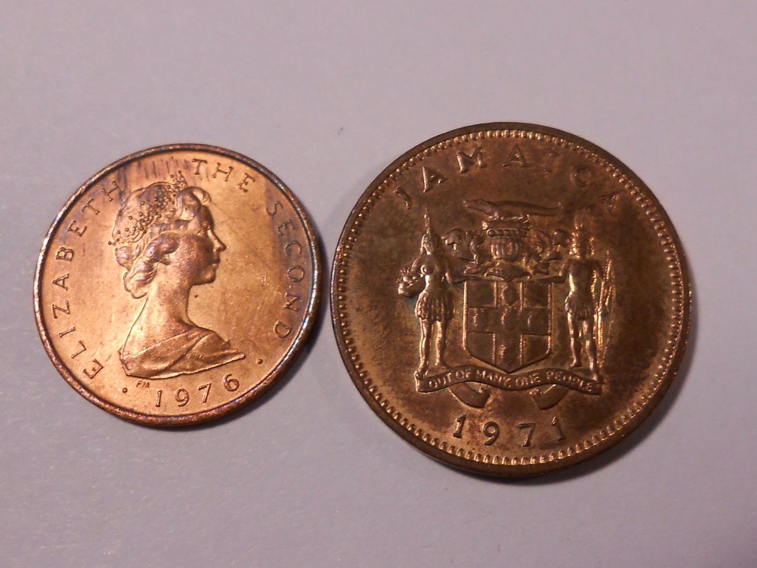  M.119. Isle of Man/Jamaika, 2er Lot, ½ Penny 1976 (KM#52), 1 Cent 1971 Food   