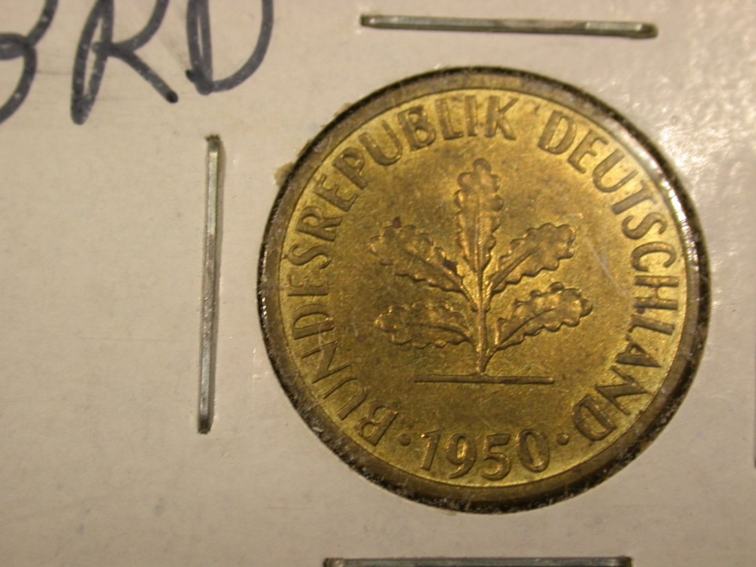  I1  BRD  5 Pfennig 1950 J in vz/vz+ leicht flecking Originalbilder   