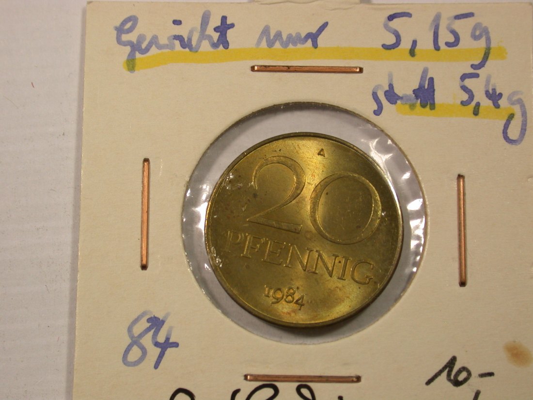 I1 DDR 20 Pfennig 1984 untergewichtig !! Originalbilder
