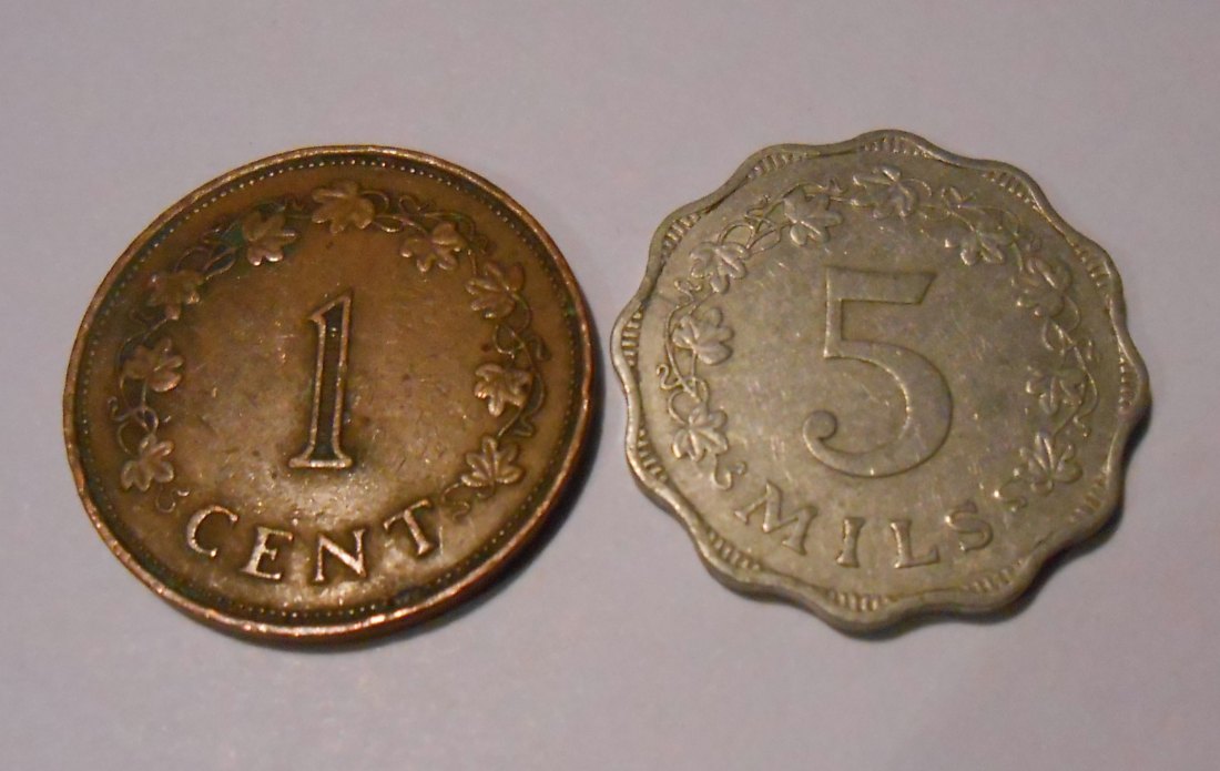  M.122. Malta, 2er Lot, 5 Mils 1972 (KM# 7), 1 Cent 1972 (KM# 8)   