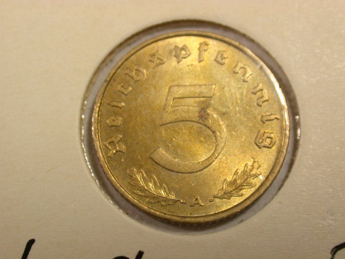 I1 3.Reich 5 Pfennig 1938 A in vz/vz-st Originalbilder
