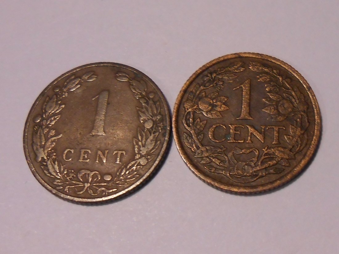  M.123. Niederlande, 2er Lot, 1 Cent 1906 (KM# 132, Variante mit Riffelrand), 1 Cent 1922 (KM# 152)   