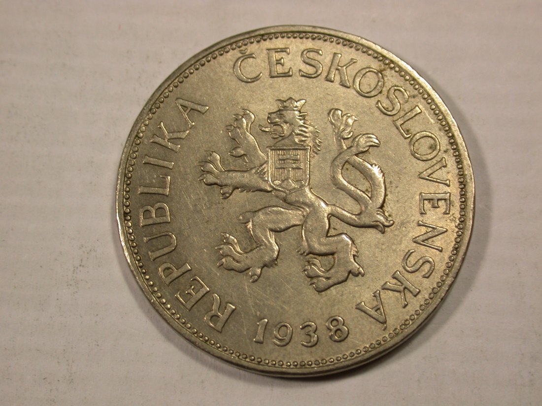  I1  CSSR  5 Kronen 1938 in f.vz  Originalbilder   